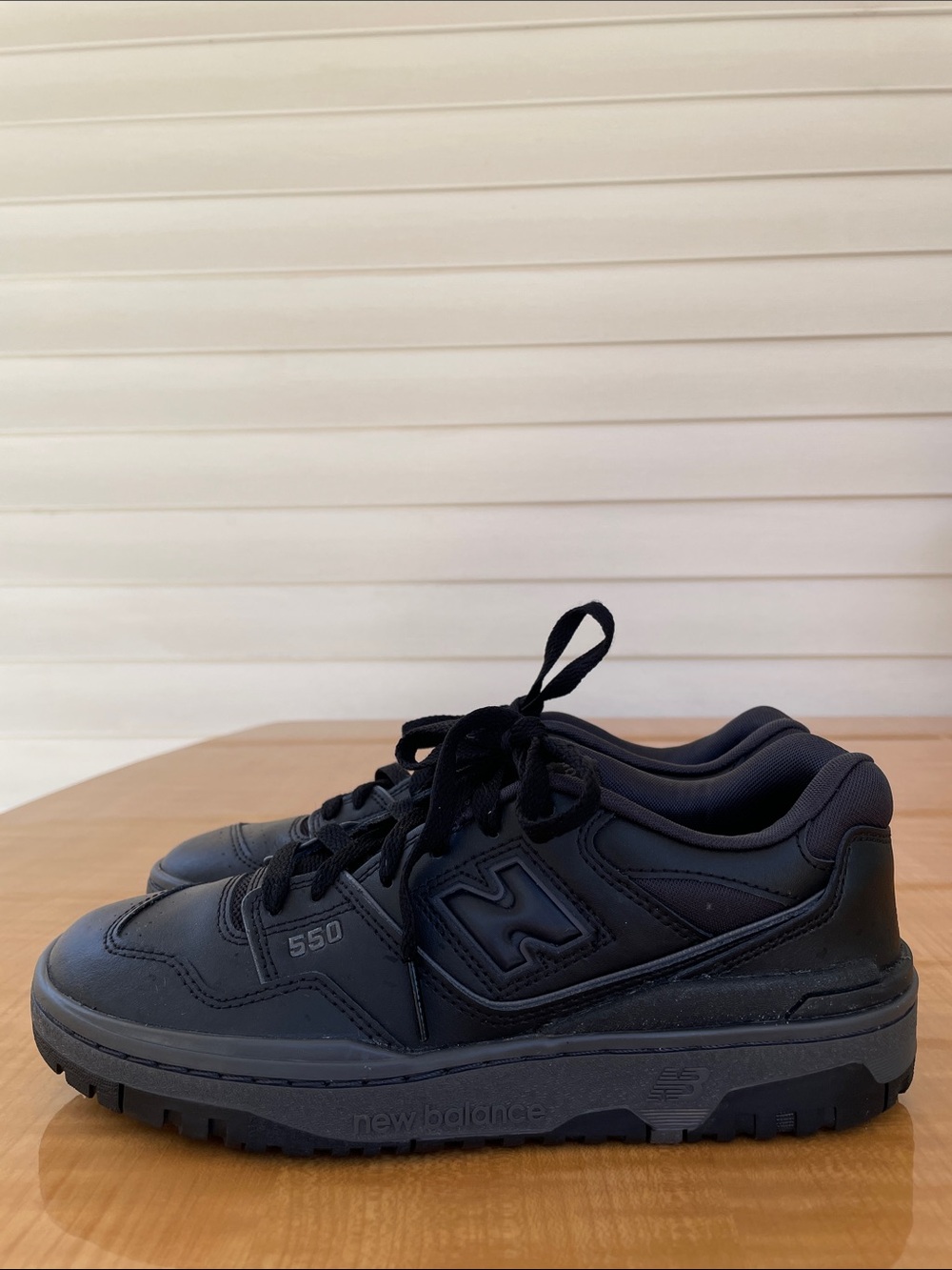 New Balance 550 Big Boy Triple Black Leather & Textile Sneakers Size 7